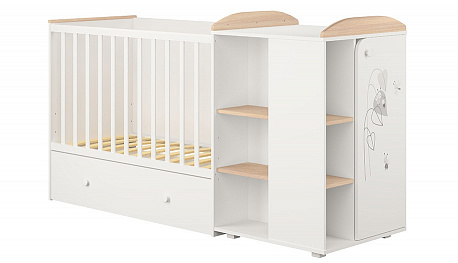 Кровать детская Polini kids French 900, Amis, с комодом, белый-дуб пастельный