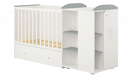 Кровать детская Polini kids French 900, Teddy, с комодом, белый-серый