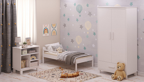 Детская комната Polini kids Simple белый: комод 3400+кровать 840+шкаф 3410